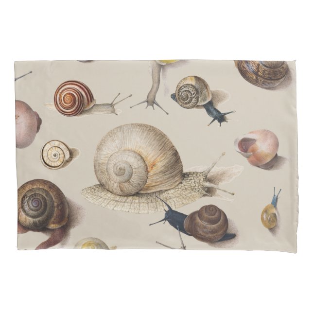 Vintage Garden Snails Scientific Illustration Pillow Case (Front)