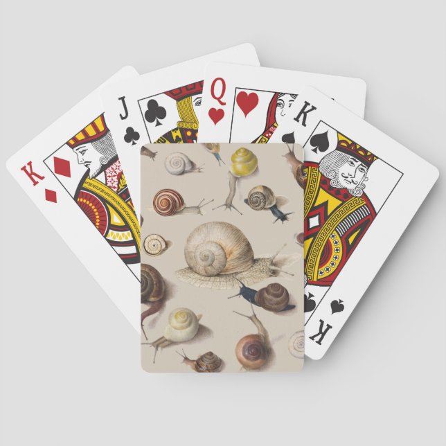 Vintage Garden Snails Scientific Illustration Poker Cards (Back)
