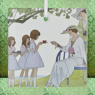 Vintage Garden Tea Party Glass Ornament