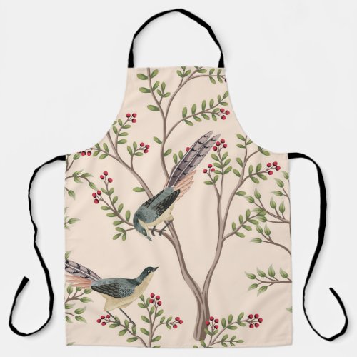 Vintage garden tree bird floral seamless pattern  apron