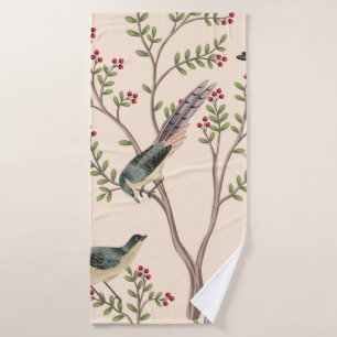 Vintage garden tree, bird floral seamless pattern bath towel
