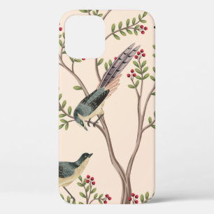 Vintage garden tree, bird floral seamless pattern iPhone 12 case