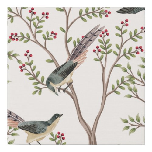 Vintage garden tree bird floral seamless pattern  faux canvas print