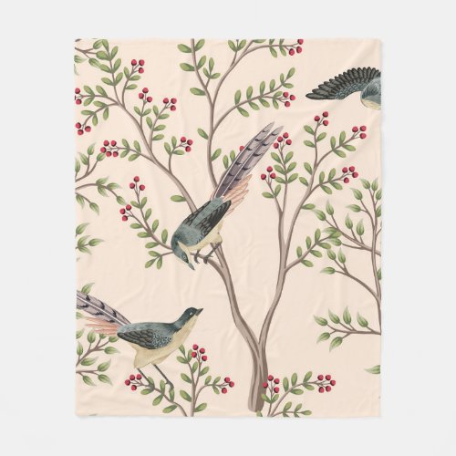Vintage garden tree bird floral seamless pattern  fleece blanket