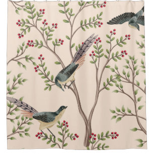 Vintage garden tree, bird floral seamless pattern  shower curtain