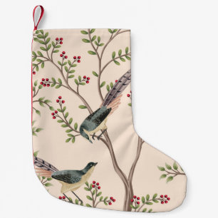 Vintage garden tree, bird floral seamless pattern small christmas stocking