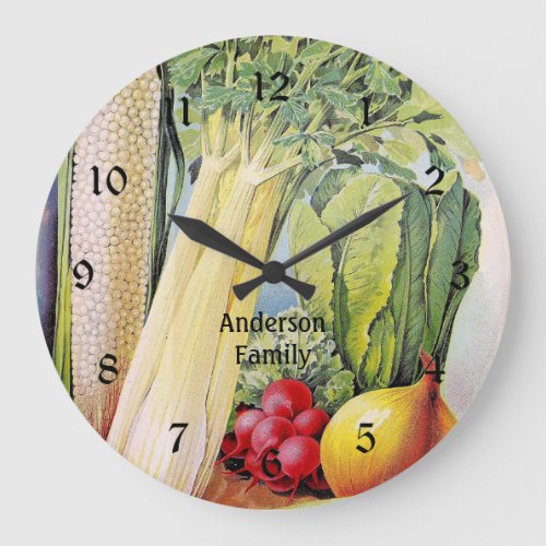 Vintage Garden Vegetable  Large Clock
