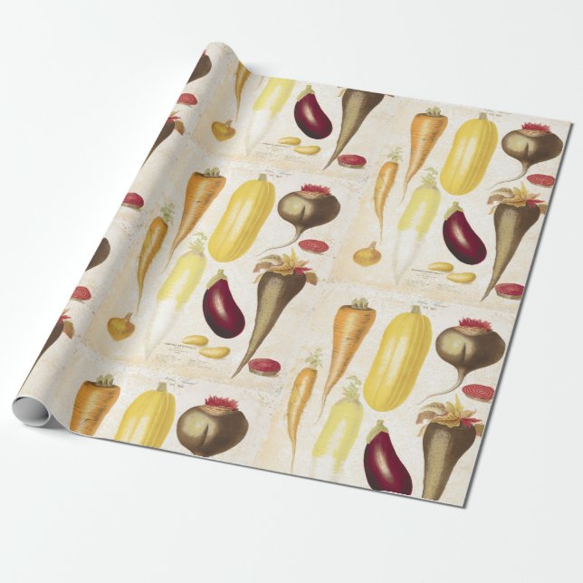 Vintage Garden Vegetables Kitchen Art Craft Wrapping Paper (Unrolled)