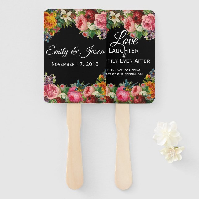 Vintage Garden wedding favor fans (Front and Back)