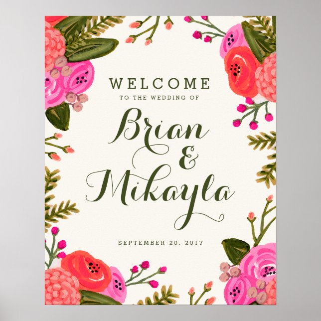 Vintage Garden Wedding Welcome Poster (Front)