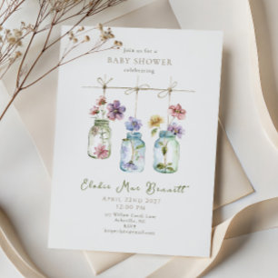 Vintage Garden Wildflower Glass Jar Baby Shower Invitation