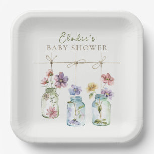 Vintage Garden Wildflower Glass Jar Baby Shower Paper Plates