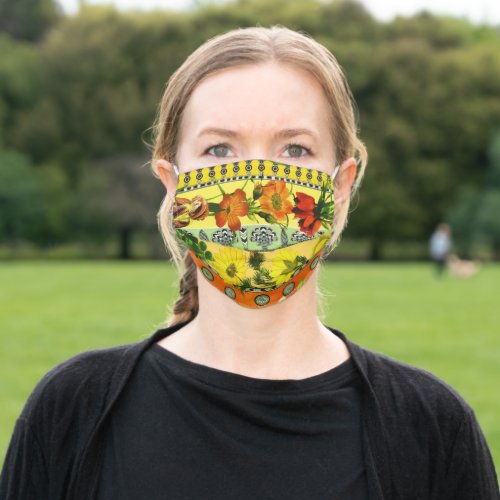 Vintage Garden Yellow Floral Botanical Adult Cloth Face Mask