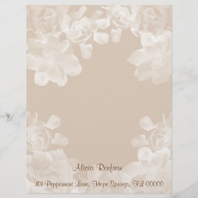 Vintage Gardenia Letterhead Stationery (Front)