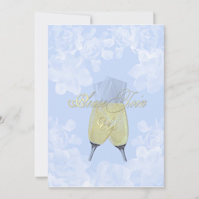 Vintage Gardenia Periwinkle Engagement Invitation (Front)