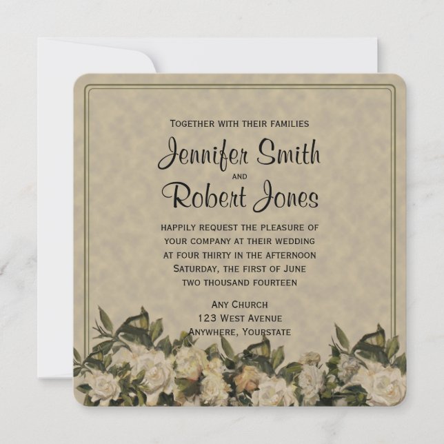 Vintage Gardenia Wedding Invitation (Front)