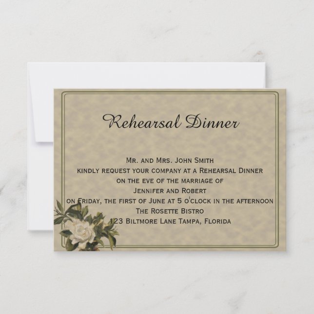 Vintage Gardenia Wedding Rehearsal Invitation (Front)