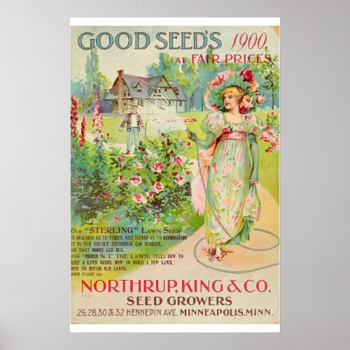 Vintage Gardening Flower Seeds Catalog Poster