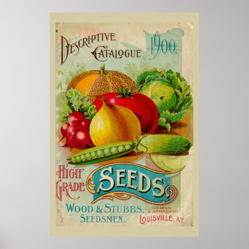 Vintage Gardening Vegetable Seeds Catalog Poster
