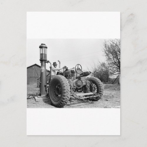 Vintage Gas Pump on the Farm 1940s Postcard