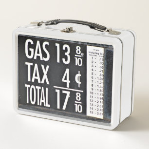 Vintage Gas Pump Price Chart Metal Lunch Box
