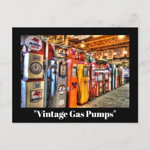 Vintage Gas Pumps Postcard Old Gasoline Pumps