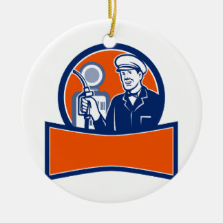 Vintage Gas Station Attendant Circle Retro Ceramic Ornament