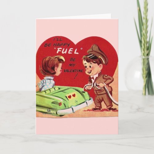 Vintage Gas Station Attendant Valentines Day Card