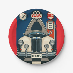 Vintage Gas Station Classic Car Retro Paper Plates