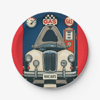 Vintage Gas Station Classic Car Retro Paper Plates