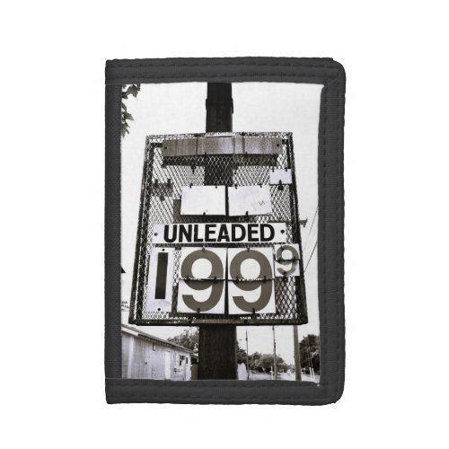 Vintage Gas Station Price Sign _ Black  White Trifold Wallet
