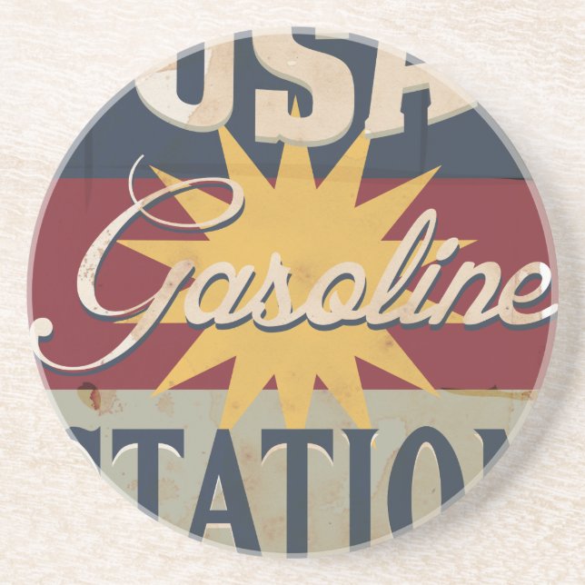 Vintage Gasoline Sign Sandstone Coaster (Front)