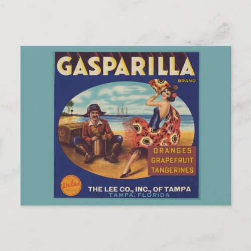 Vintage Gasparilla Florida Citrus Label Postcard