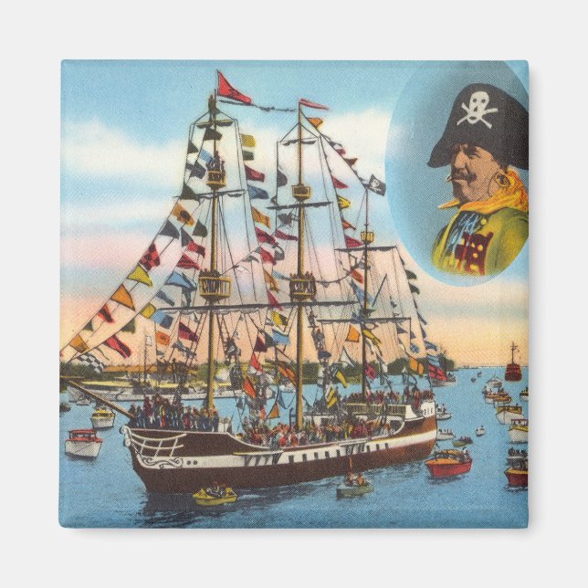 Vintage Gasparilla Pirate Ship Tampa Magnet (Front)