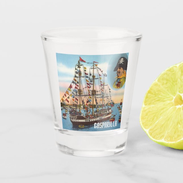 Vintage Gasparilla Pirate Ship Tampa Shot Glass (Front)