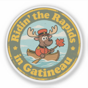 Vintage Gatineau Quebec Moose Canoeing Sticker