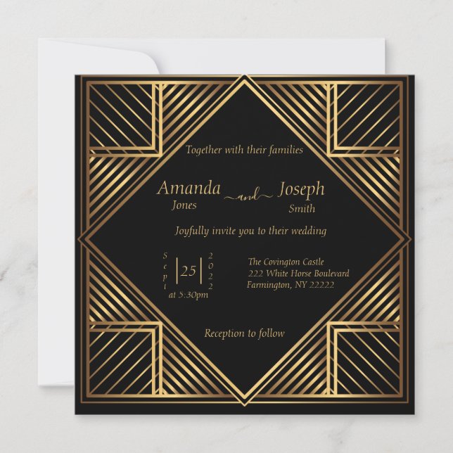 Vintage Gatsby Style Wedding Invitation (Front)