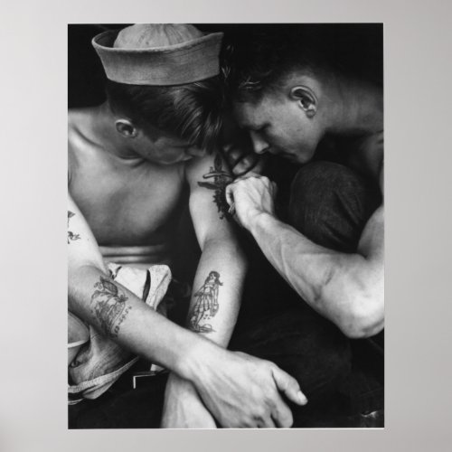 Vintage gay interest hunk sailors with tattoos poster