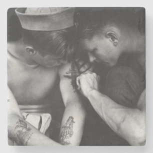 Vintage gay interest sailor tattooed by boyfriend stone coaster