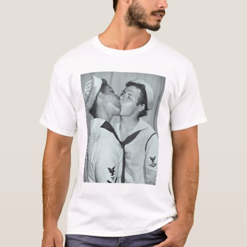 Vintage Gay Men Sailors Kiss Navy DADT T_Shirt