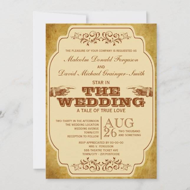 Vintage Gay Wedding Theatre Production Invitation (Front)
