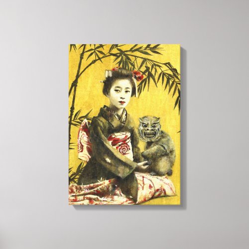 Vintage Geisha And Bamboo Design Canvas