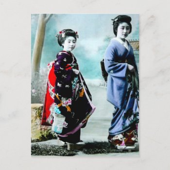 Vintage Geisha And Her Maiko 芸者 舞妓 Old Japan Postcard by scenesfromthepast at Zazzle