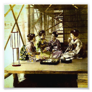 Vintage Geisha Dining Together in Old Japan Dinner Photo Print