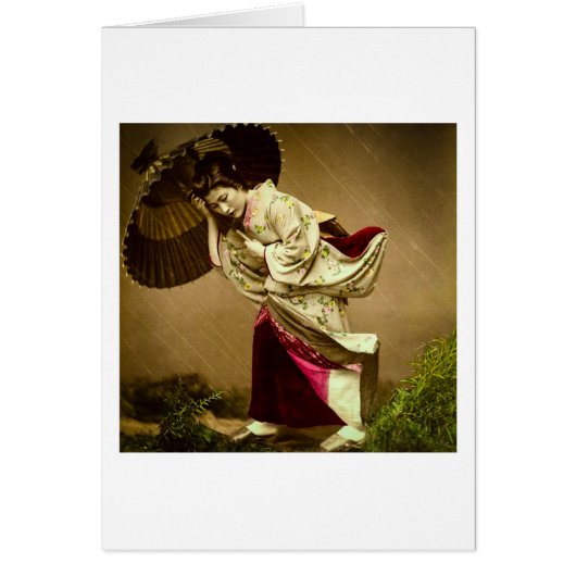 Vintage Geisha in a Springtime Rain Glass Slide (Front)