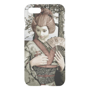 Vintage Geisha Kimono Fan Illustration iPhone SE/8/7 Case