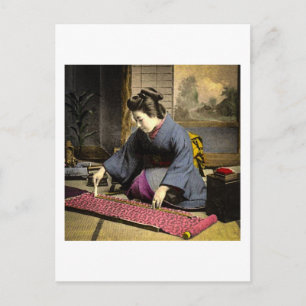 Vintage Geisha Preparing Her Kimono in Old Japan Postcard