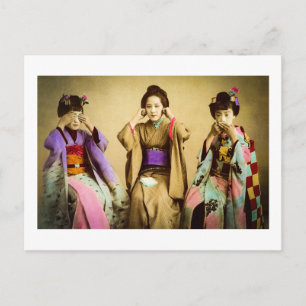 Vintage Geisha See No Evil Old Japan Postcard