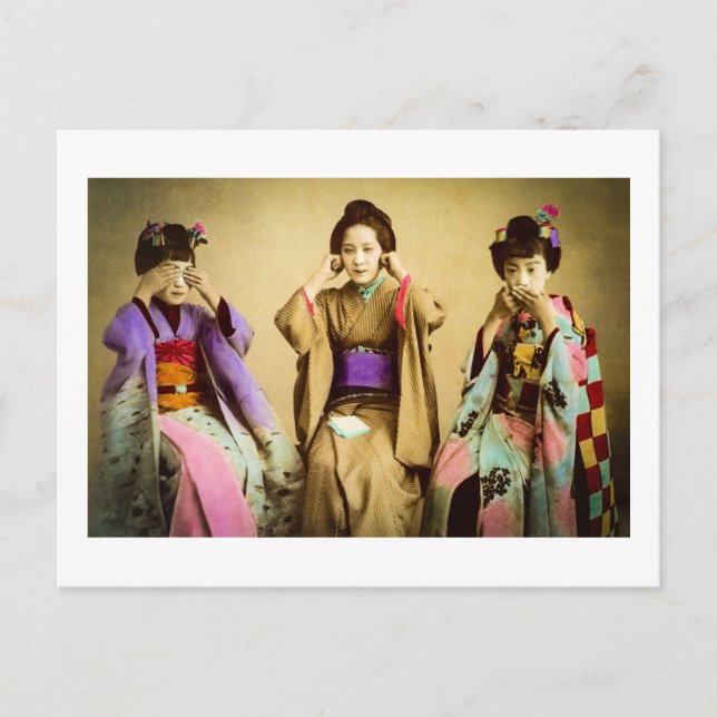 Vintage Geisha See No Evil Old Japan Postcard (Front)