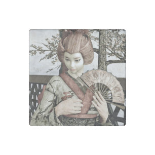 Vintage Geisha Stone Magnet